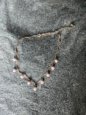 Delicate Pink Bead Gold-Tone Necklace